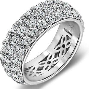 Amazon Essentials Platinum or Gold Plated Sterling Silver 3 Row Pave Ring